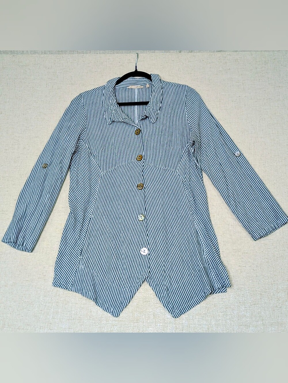 Striped Button-Front Women’s Shirt Jacket - Blue/White